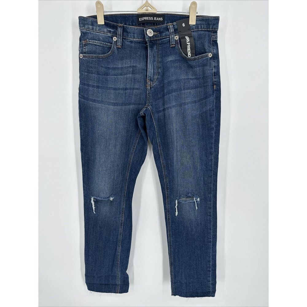 Express Women Juniors Teens Size 6 Jeans Straight Leg Girlfriend High Rise Dark